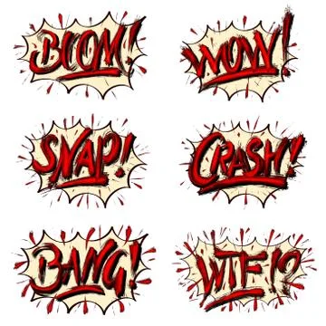 Set of comics speech bubbles explosions illustrations - boom! wow! snap! cras Stock-Illustration
