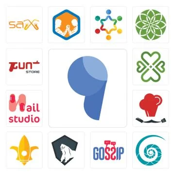 Set of comma, nautilus shell, gossip, king kong, lis, master chef, nail studi Free Stock Illustration