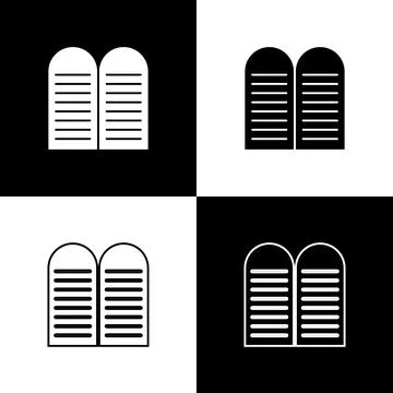 Set The commandments icon isolated on black and white background. Gods law Stock Illustration