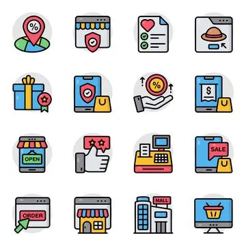 Set of Commerce Flat Icons Stock Illustration