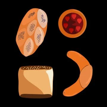Set of common Central European bread isolated on black Stock Illustration
