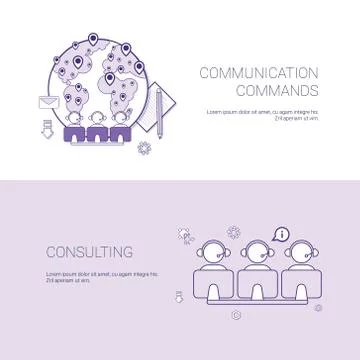 Set of Communication Commands And Consulting Banners Business Concept Template Stock Illustration