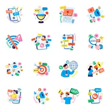 Set of Communication Flat Illustrations Stock Illustration