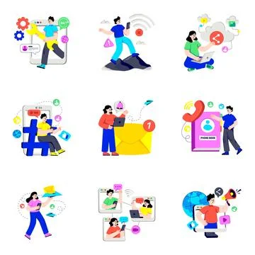 Set of Communication Flat Illustrations Stock Illustration