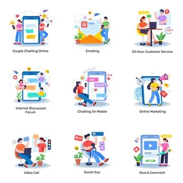 Set of Communication Flat Illustrations Stock Illustration