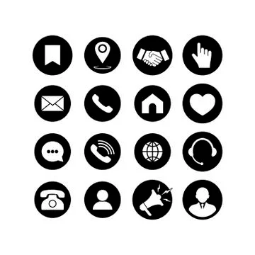 Set of communication icons. Phone, mobile phone, retro phone, location, mail  Stock Illustration