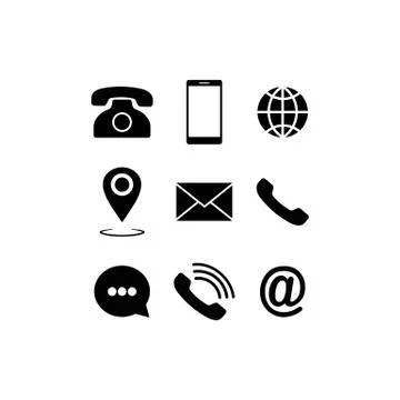Set of communication icons set. Phone, mobile phone, retro phone, location, m Stock Illustration
