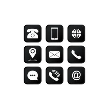 Set of communication icons set. Phone, mobile phone, retro phone, location, m Stock Illustration
