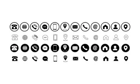 Set of communication icons set. Phone, mobile phone, retro phone, location, m Stock Illustration