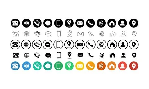 Set of communication icons set. Phone, mobile phone, retro phone, location, m Stock Illustration