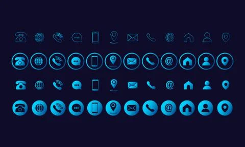 Set of communication icons set. Phone, mobile phone, retro phone, location, m Stock Illustration