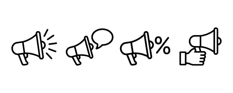 Set of communication icons with speech bubbles and megaphones Vector Illustration