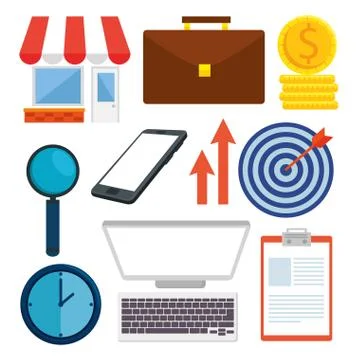 Set community technology with smartphone and computer support Stock Illustration