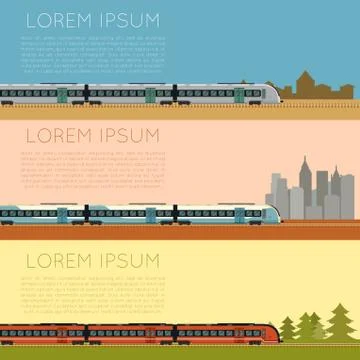 Set of commuter  train banners Stock Illustration