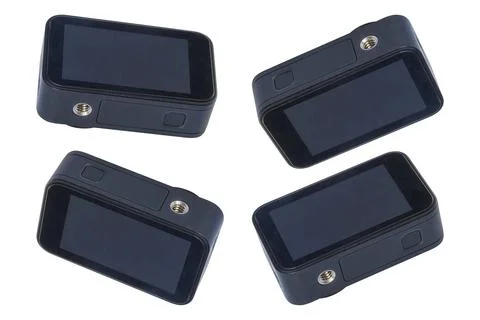 Set of compact action cameras of different angles isolated on a white backgro Stock Photos