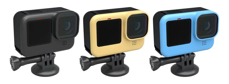 Set of compact action cameras, isolated on white background, concept of tech  Stock Illustration