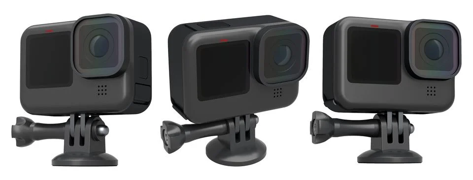 Set of compact action cameras, isolated on white background, concept of tech  Stock Illustration