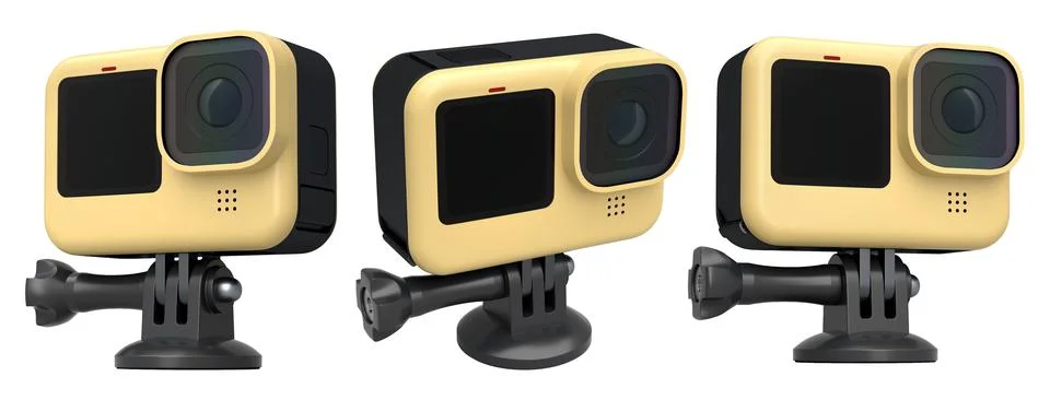 Set of compact action cameras, isolated on white background, concept of tech Stock Illustration