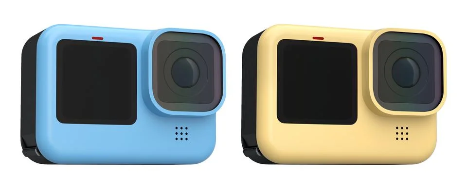 Set of compact action cameras, isolated on white background, concept of tech  Stock Illustration