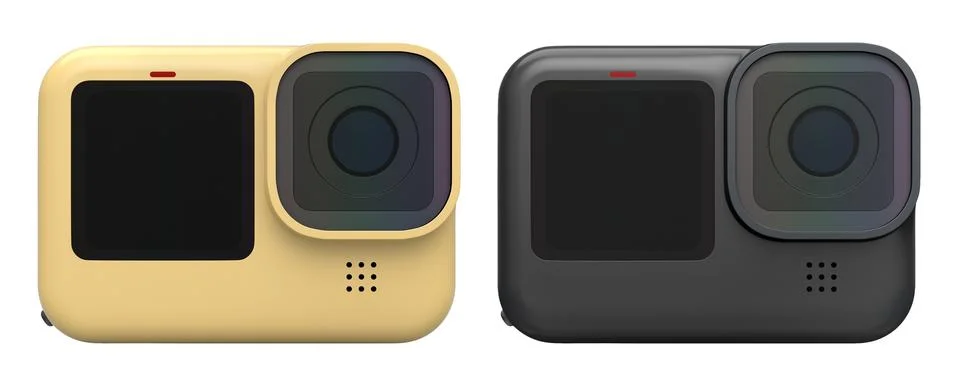 Set of compact action cameras, isolated on white background, concept of tech  Stock Illustration