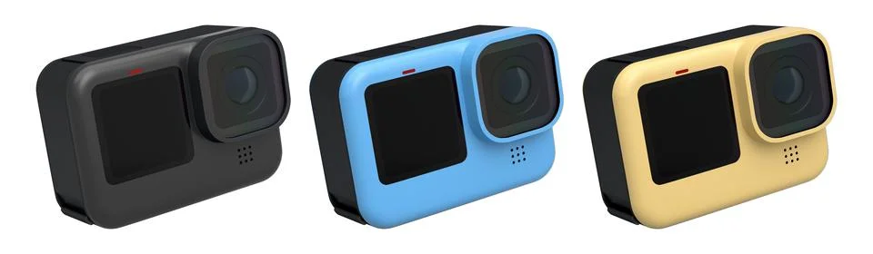 Set of compact action cameras, isolated on white background, concept of tech  Stock Illustration