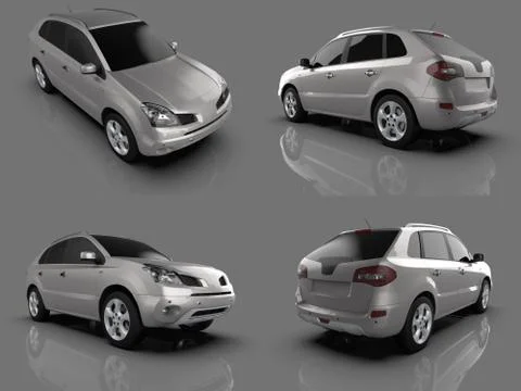 Set compact city crossover metallic color on a gray glossy background with re Illustrazione stock