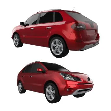 Set compact city crossover red color on a white background. 3d rendering. Stock-Illustration