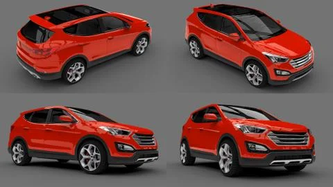 Set compact city crossover red color on a gray background. 3d rendering. Illustrazione stock