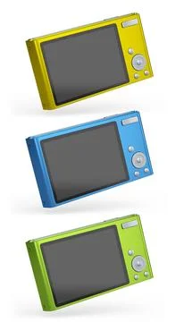 Set of compact pocket digital camera for summer holidays on white background. Stockillustratie