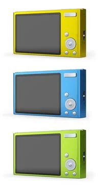 Set of compact pocket digital camera for summer holidays on white background. 스톡 일러스트