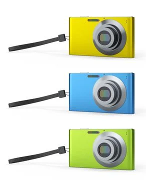 Set of compact pocket digital camera for summer holidays on white background. 스톡 일러스트