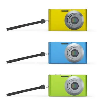 Set of compact pocket digital camera for summer holidays on white background. Stockillustratie