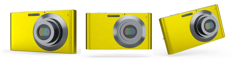 Set of compact pocket digital camera for summer holidays on white background. Stockillustratie