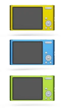 Set of compact pocket digital camera for summer holidays on white background. Stockillustratie