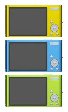 Set of compact pocket digital camera for summer holidays on white background. Stock Illustration