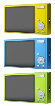 Set of compact pocket digital camera for summer holidays on white background. 스톡 일러스트