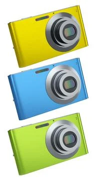 Set of compact pocket digital camera for summer holidays on white background. Stockillustratie