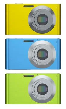 Set of compact pocket digital camera for summer holidays on white background. Stockillustratie