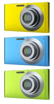Set of compact pocket digital camera for summer holidays on white background. Stockillustratie
