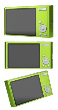 Set of compact pocket digital camera for summer holidays on white background. イラスト素材