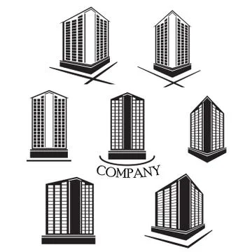 Set of Company building Vector logo and icon Stock Illustration