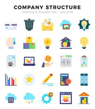Set of Company Structure Icons. Simple Flat art style icons pack. Vector il.. Illustrazione stock