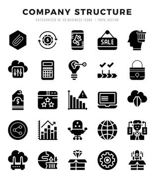 Set of Company Structure Icons. Simple Glyph art style icons pack. Stock Illustration