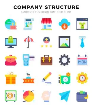 Set of Company Structure Icons. Simple line art style icons pack.for websit.. Stock Illustration