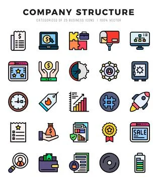 Set of Company Structure Icons. Simple line art style icons pack. Illustrazione stock
