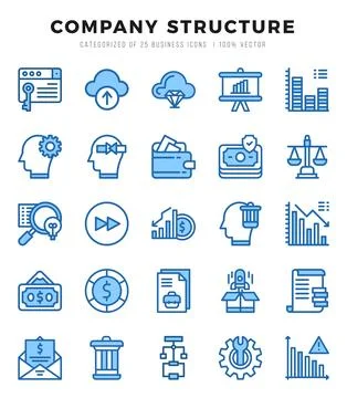 Set of Company Structure Icons. Simple Two Color art style icons pack. Stock Illustration