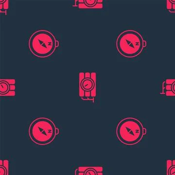 Set Compass and Dynamite and timer clock on seamless pattern. Vector Stock Illustration