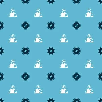 Set Compass and Location on the globe on seamless pattern. Vector Stock Illustration
