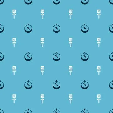 Set Compass and Road traffic sign on seamless pattern. Vector Stock Illustration