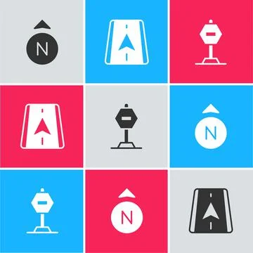Set Compass, City map navigation and Stop sign icon. Vector 스톡 일러스트